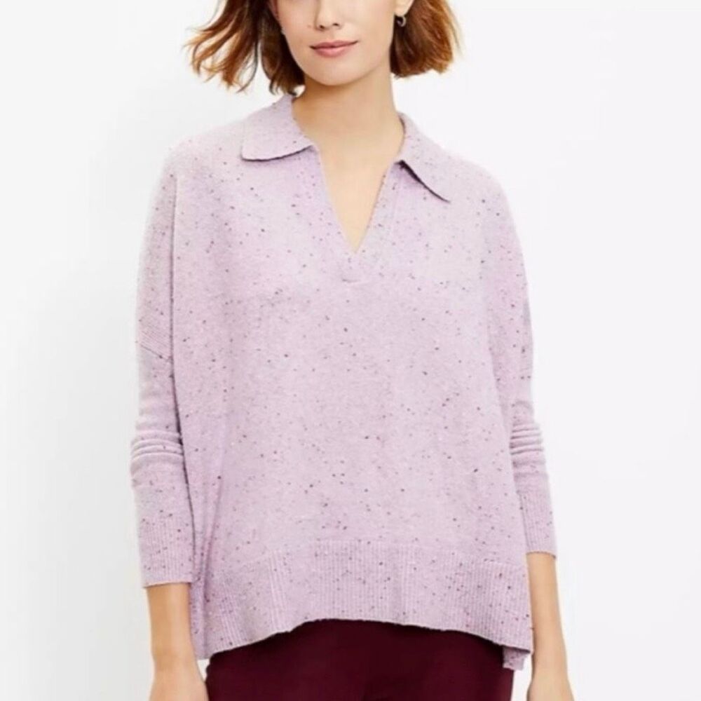 Lilac Collared V-Neck Speckled Sweater